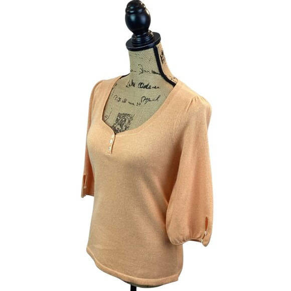 Neiman Marcus Cashmere Womens Medium Top Peach 3/4 Sleeve - Picture 3 of 10